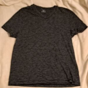 Alfani Striped Black and White V-Neck T-Shirt Size L